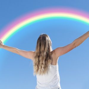 gute Zustände - Frau mit Regenbogen